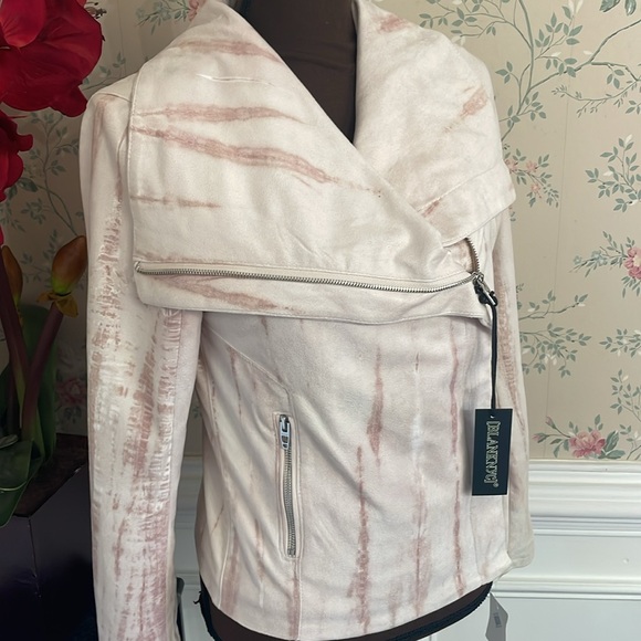 NWT Blank NYC Hippie Dippe Cream Pink Faux Suede Full Zip Short Jacket S - Picture 2 of 7